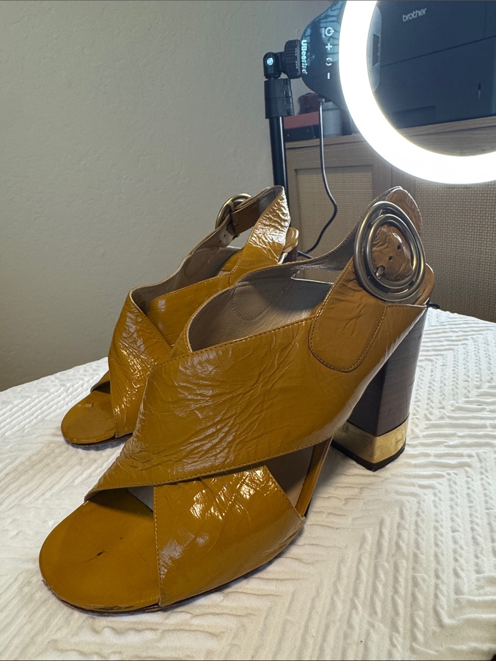 Chloe Crisscross Slingback Heels in Mustard